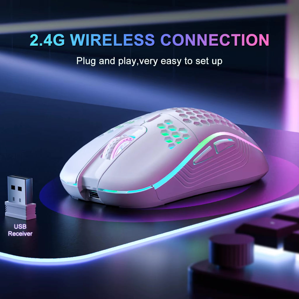 2.4G Wireless RGB Gaming Mouse – Rechargeable Honeycomb Ergonomic 6-Button Adjustable DPI