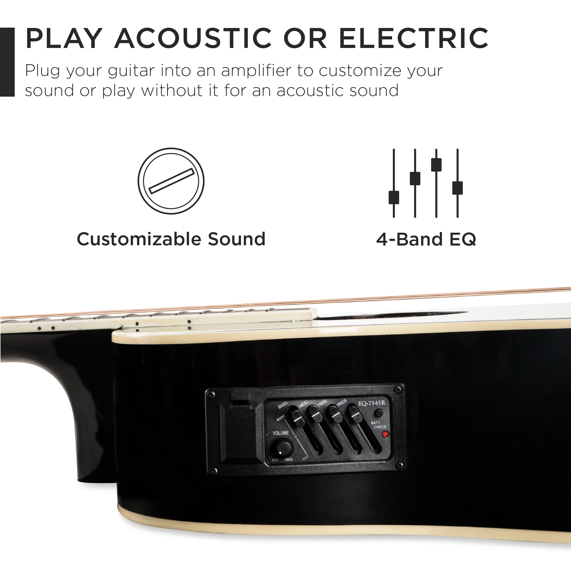 Black Acoustic Electric Guitar – 41″ Cutaway Beginner Guitar Starter Set with Accessories
