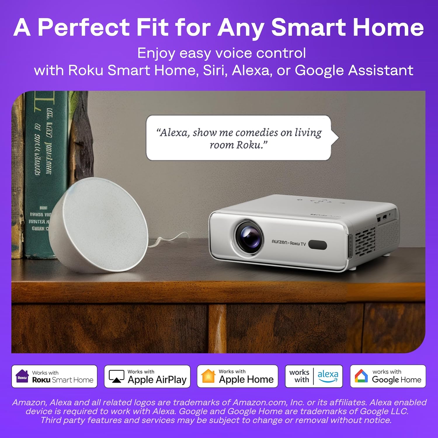 Aurzen Roku TV Smart Projector – Native 1080P WiFi Bluetooth Portable Home Theater Projector with Dolby Audio