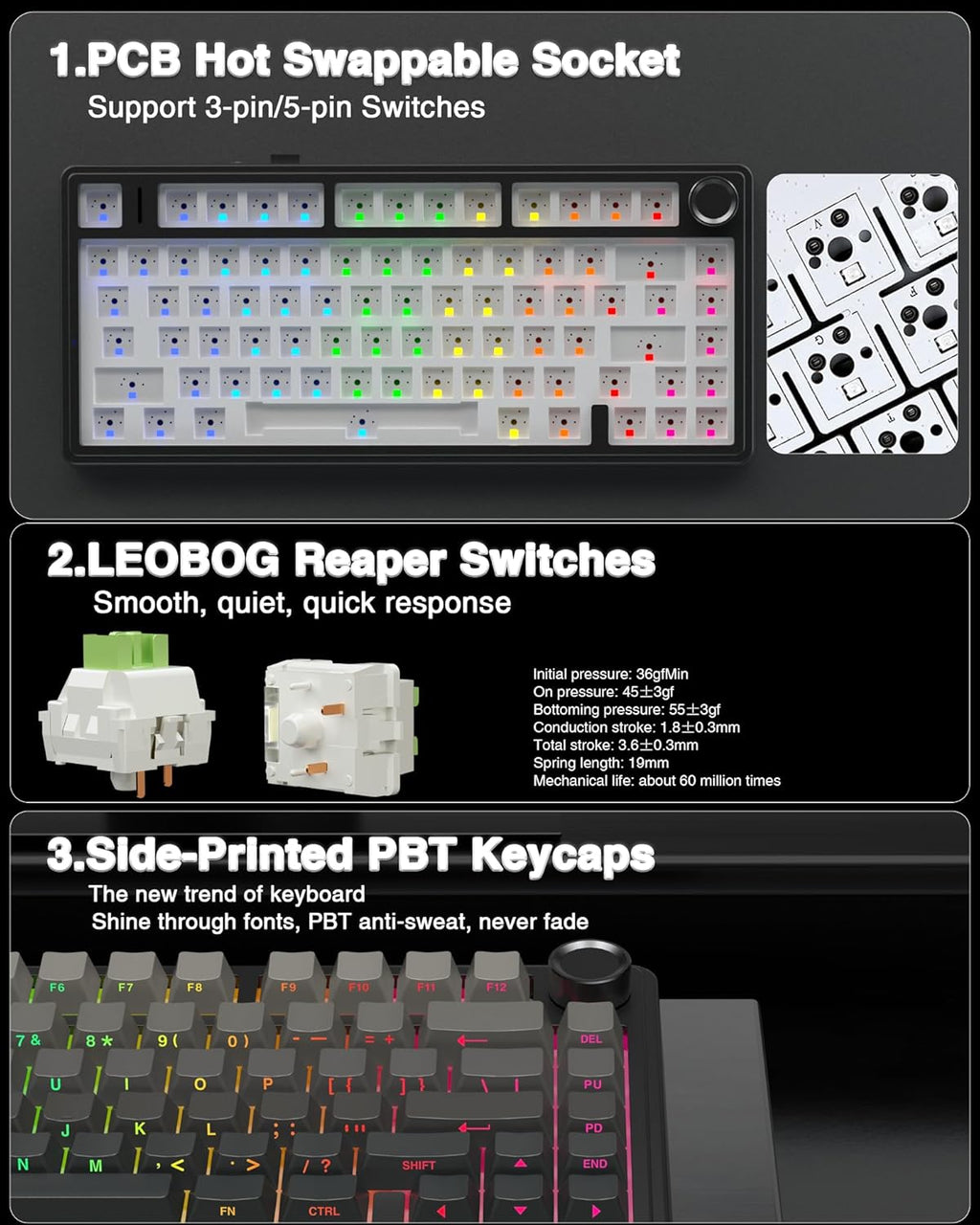 AULA F75 Pro Wireless Mechanical Keyboard – 75% Hot-Swappable RGB Gaming Keyboard with Knob