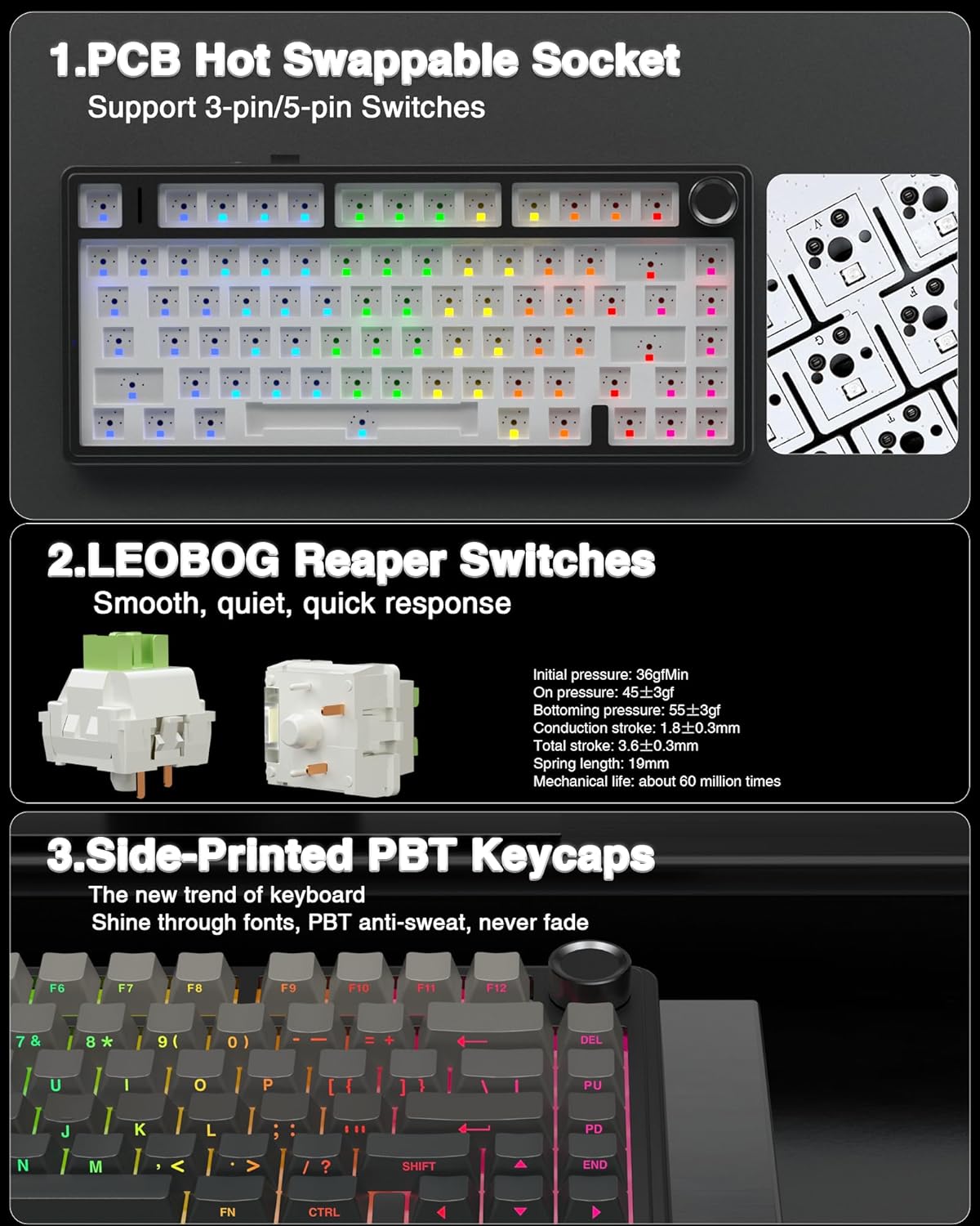 AULA F75 Pro Wireless Mechanical Keyboard – 75% Hot-Swappable RGB Gaming Keyboard with Knob