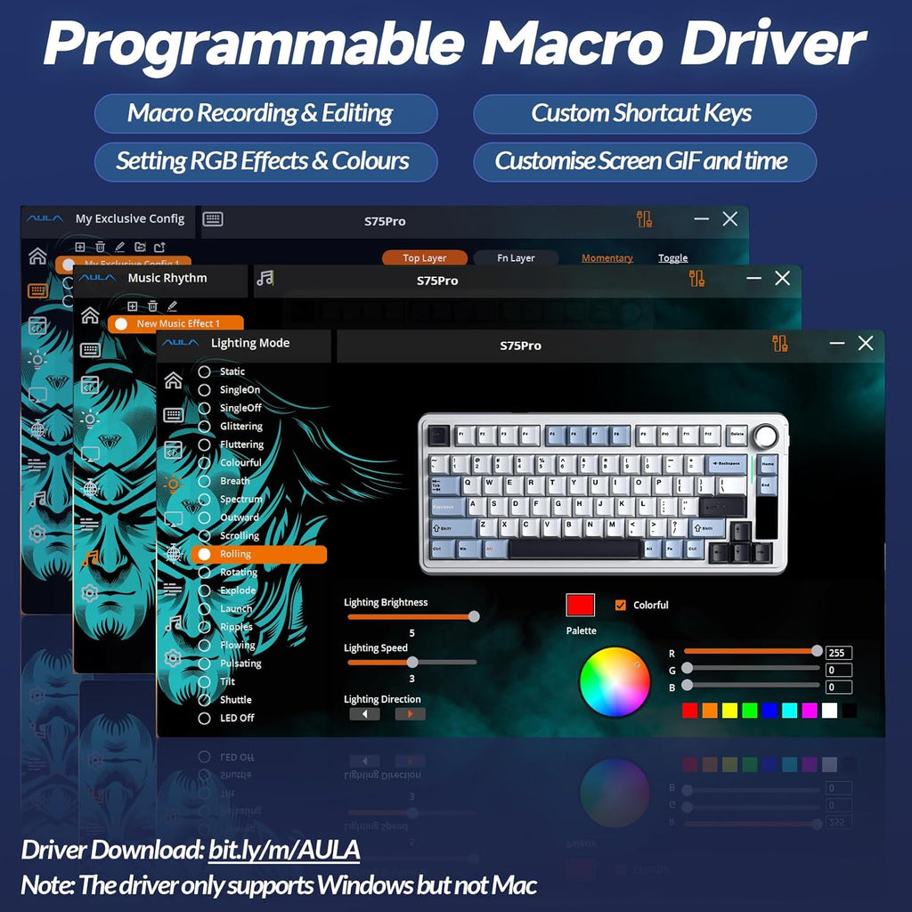 S75 PRO Wireless Mechanical Keyboard with Screen&Knob, Tri-Mode Hot Swappable Gaming Keyboard 75%, Pre-Lubed Switches, RGB Backlit, Side Printed PBT Keycaps, Creamy Sounding Computer Keyboards