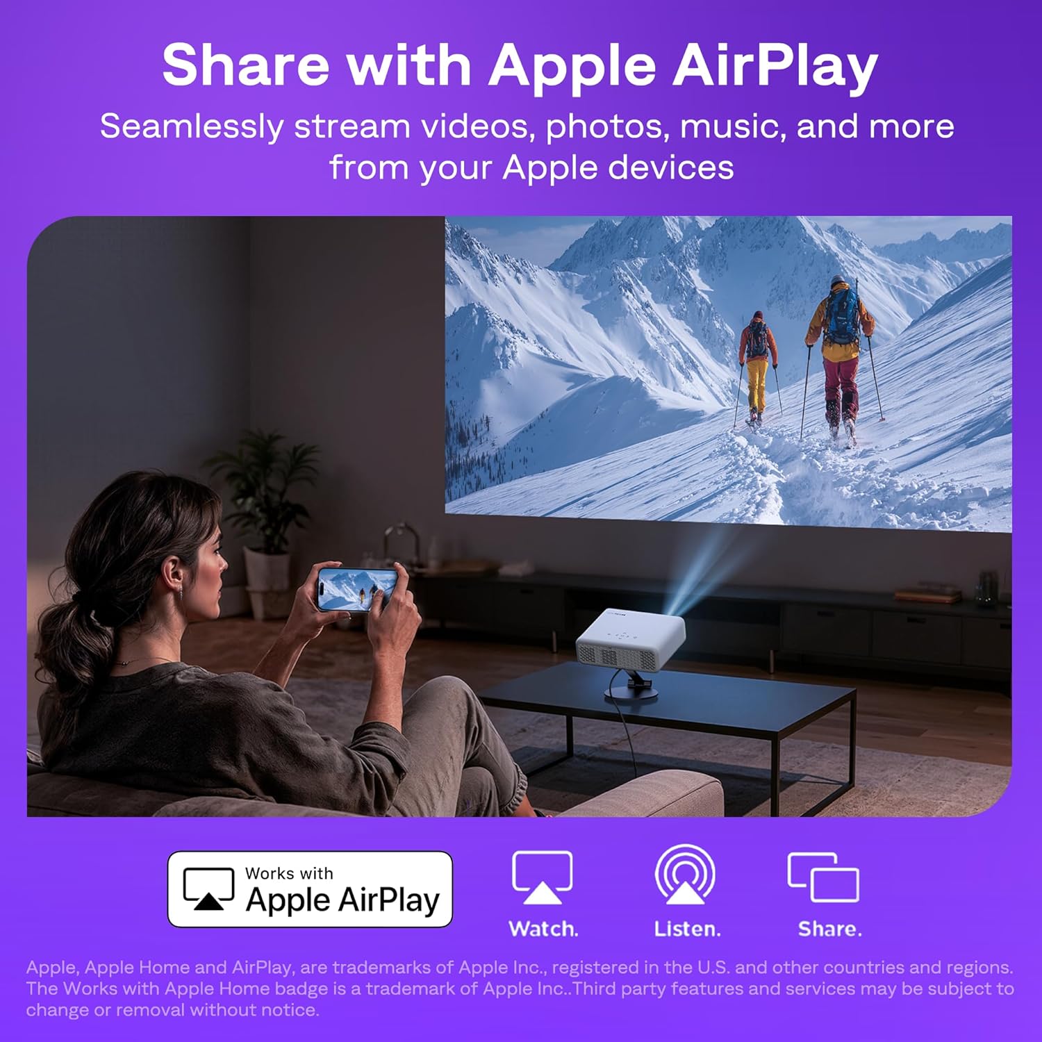 Aurzen Roku TV Smart Projector – Native 1080P WiFi Bluetooth Portable Home Theater Projector with Dolby Audio
