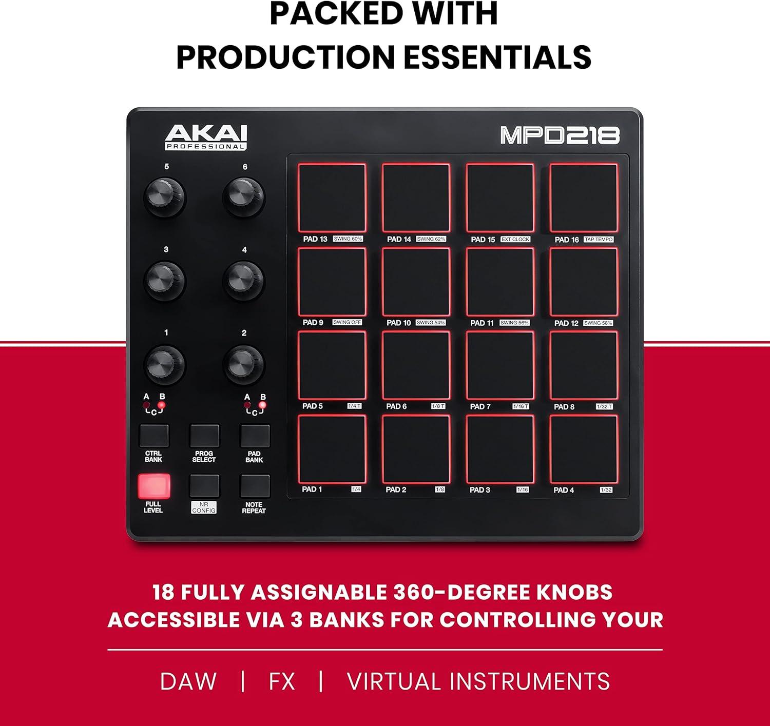 Akai Professional MPD218 MIDI Pad Controller – 16 MPC Pads USB Beat Maker