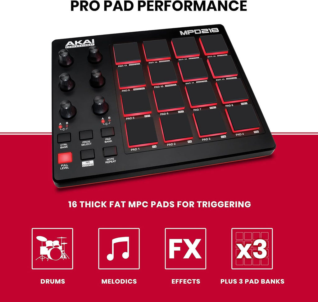 Akai Professional MPD218 MIDI Pad Controller – 16 MPC Pads USB Beat Maker