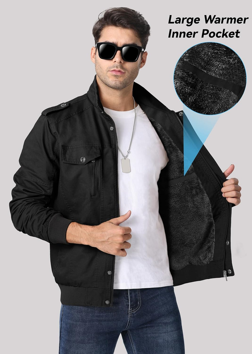 Winter Fleece Lined Cargo Jacket – Thermal Work Coat with Multi Pockets