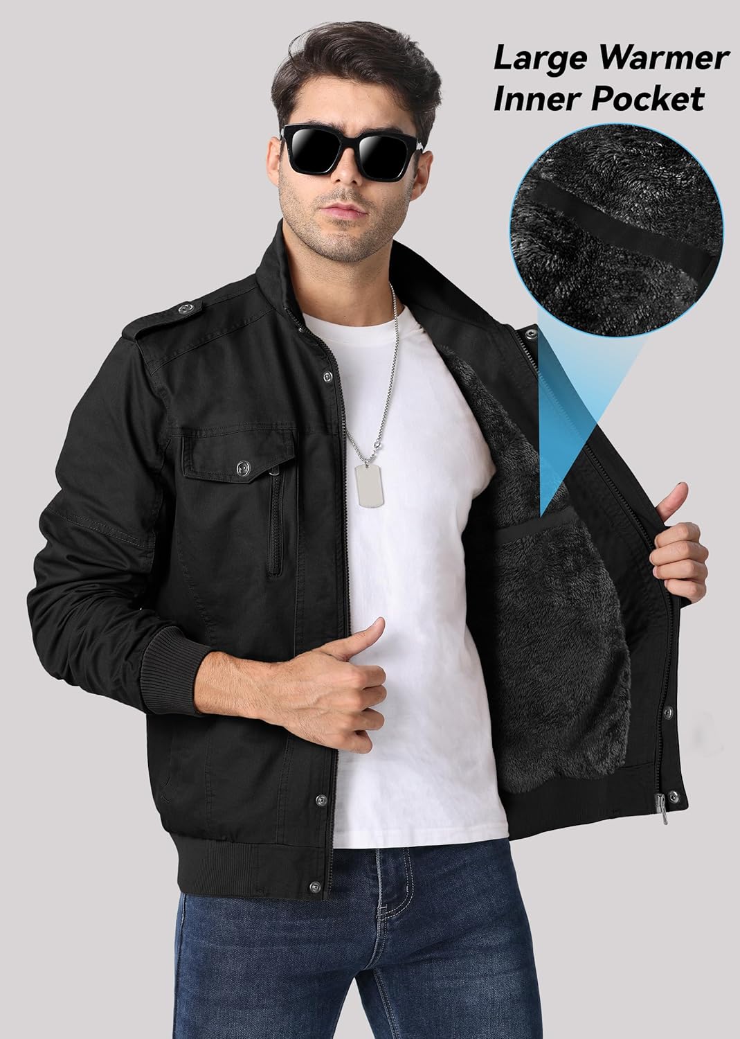 Winter Fleece Lined Cargo Jacket – Thermal Work Coat with Multi Pockets