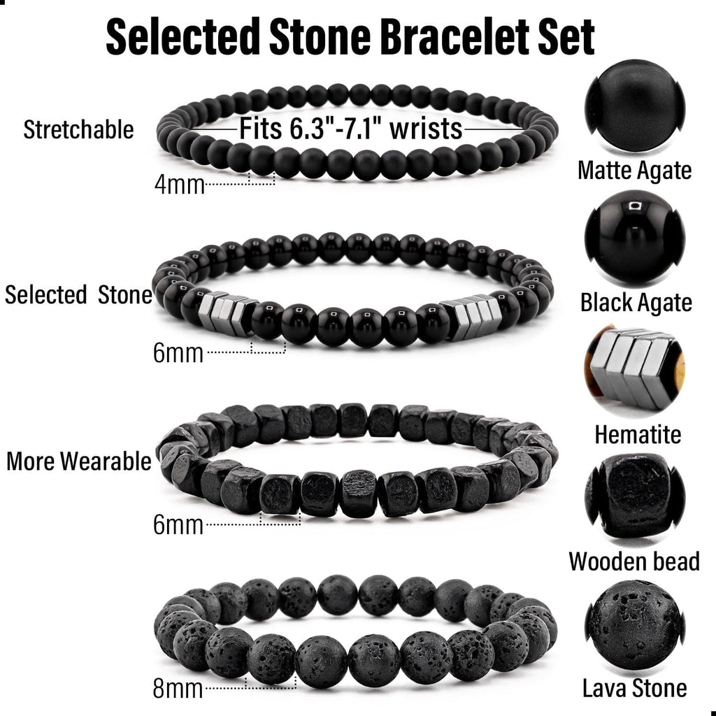 Lameybrt Multi Tiger Eye, Matte Agate & Lava Rock Bracelet Set