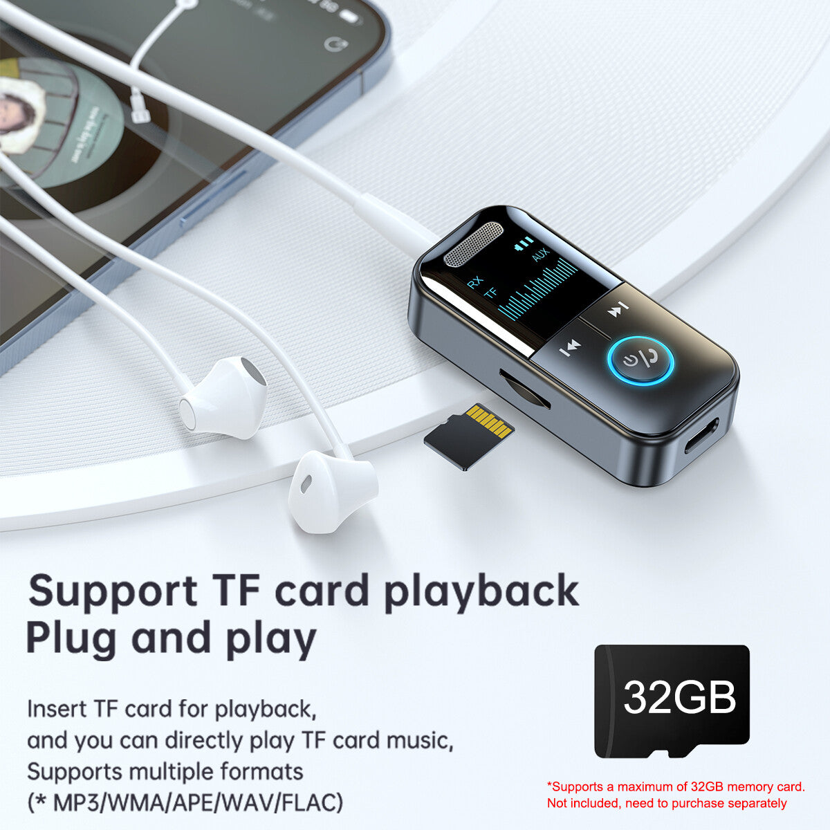 4-In-1 Bluetooth Audio Adapter – Wireless Receiver & Transmitter MP3 Player with 3.5mm AUX