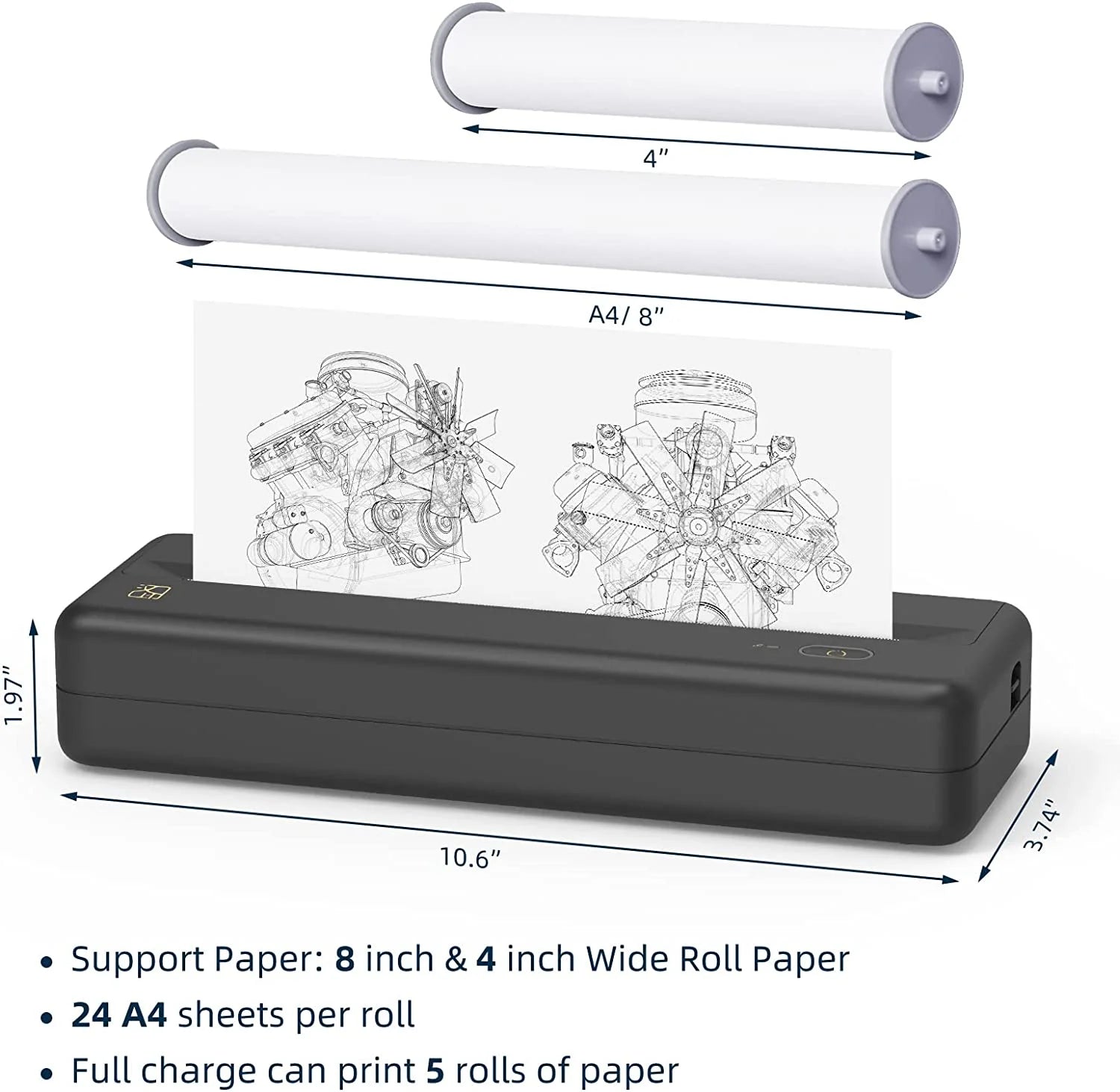 HPRT MT810 Portable Thermal Printer – Wireless Bluetooth & USB Printing for Home, Office & Travel