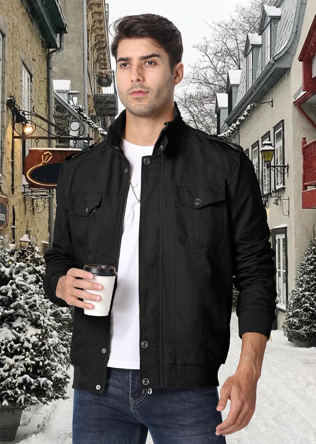 Winter Fleece Lined Cargo Jacket – Thermal Work Coat with Multi Pockets