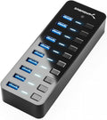 10-Port USB 3.0 Hub with Power Adapter – High-Speed Data Transfer Hub with Individual Switches