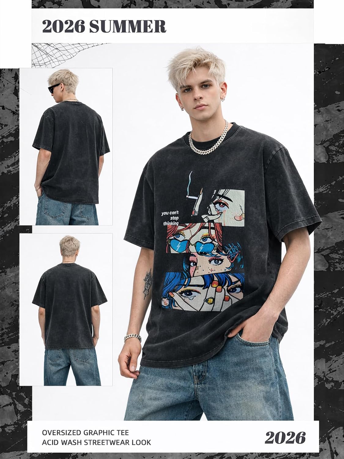 you can’t stop thinking | Oversized Acid Wash T-Shirt