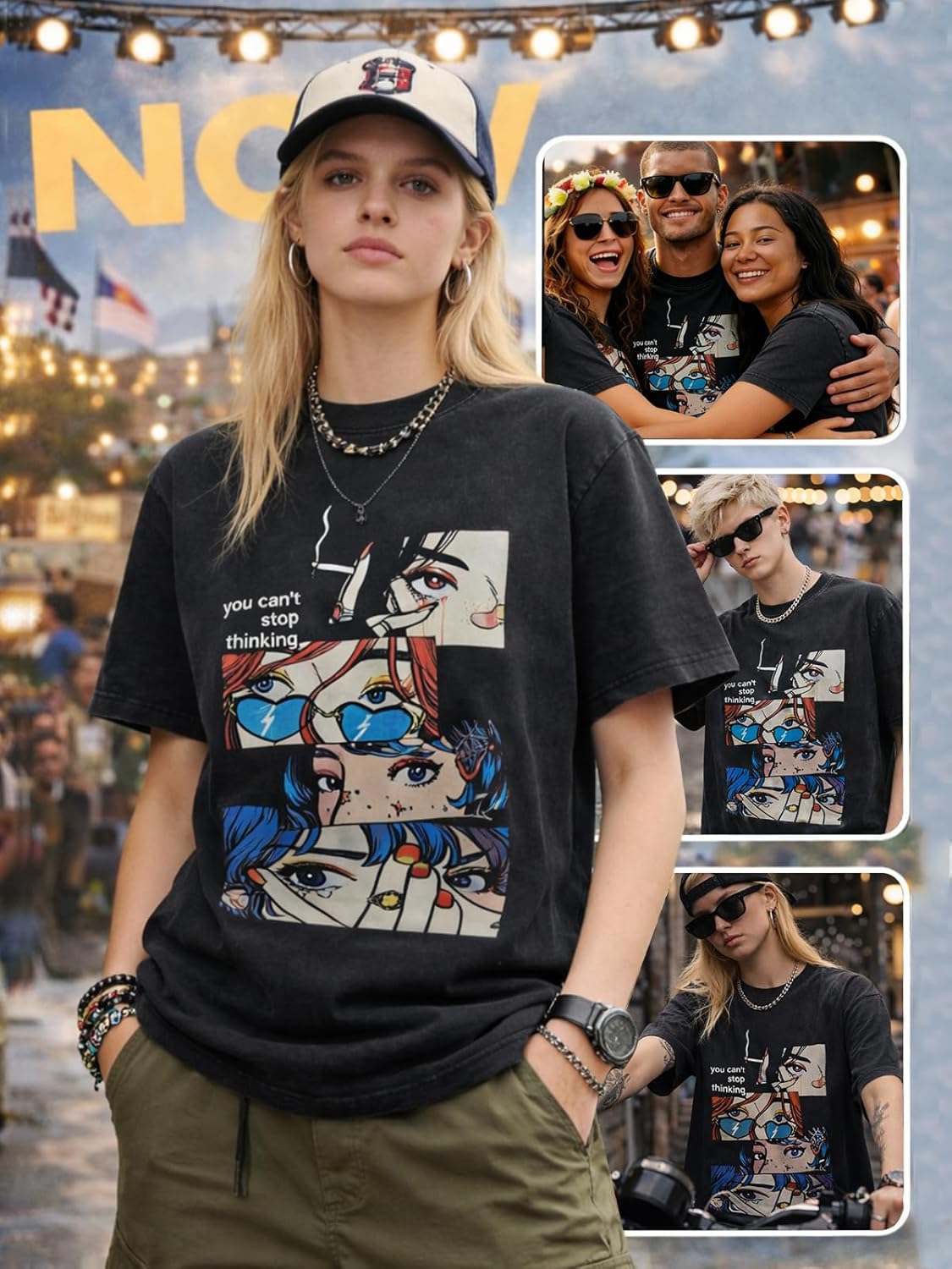 you can’t stop thinking | Oversized Acid Wash T-Shirt