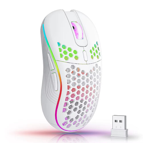 2.4G Wireless RGB Gaming Mouse – Rechargeable Honeycomb Ergonomic 6-Button Adjustable DPI