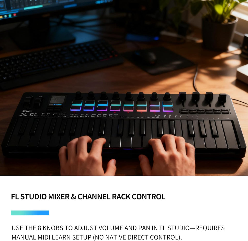 EROK 37-Key MIDI Keyboard Controller – Portable Music Production Controller with Drum Pads, Knobs & Arpeggiator