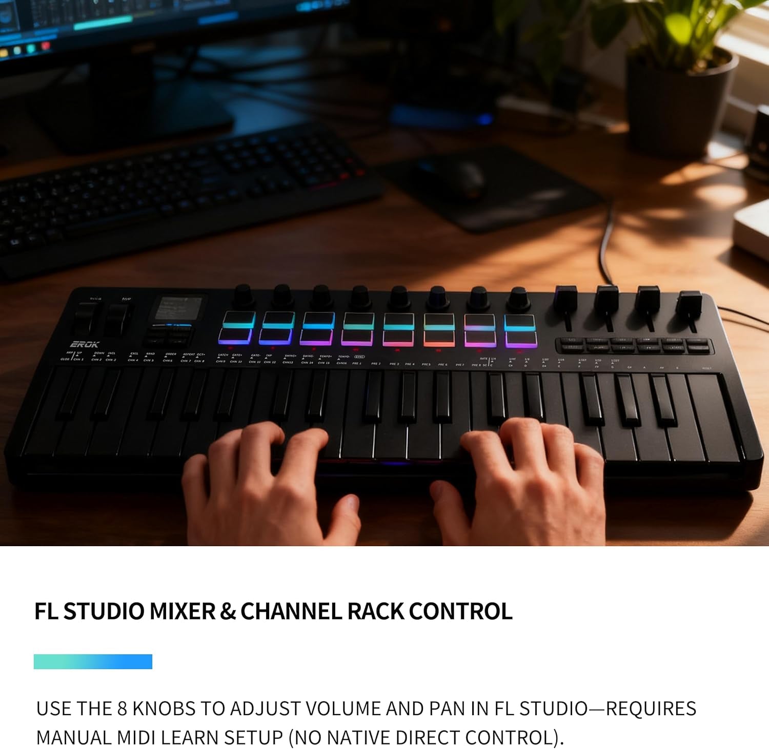 EROK 37-Key MIDI Keyboard Controller – Portable Music Production Controller with Drum Pads, Knobs & Arpeggiator
