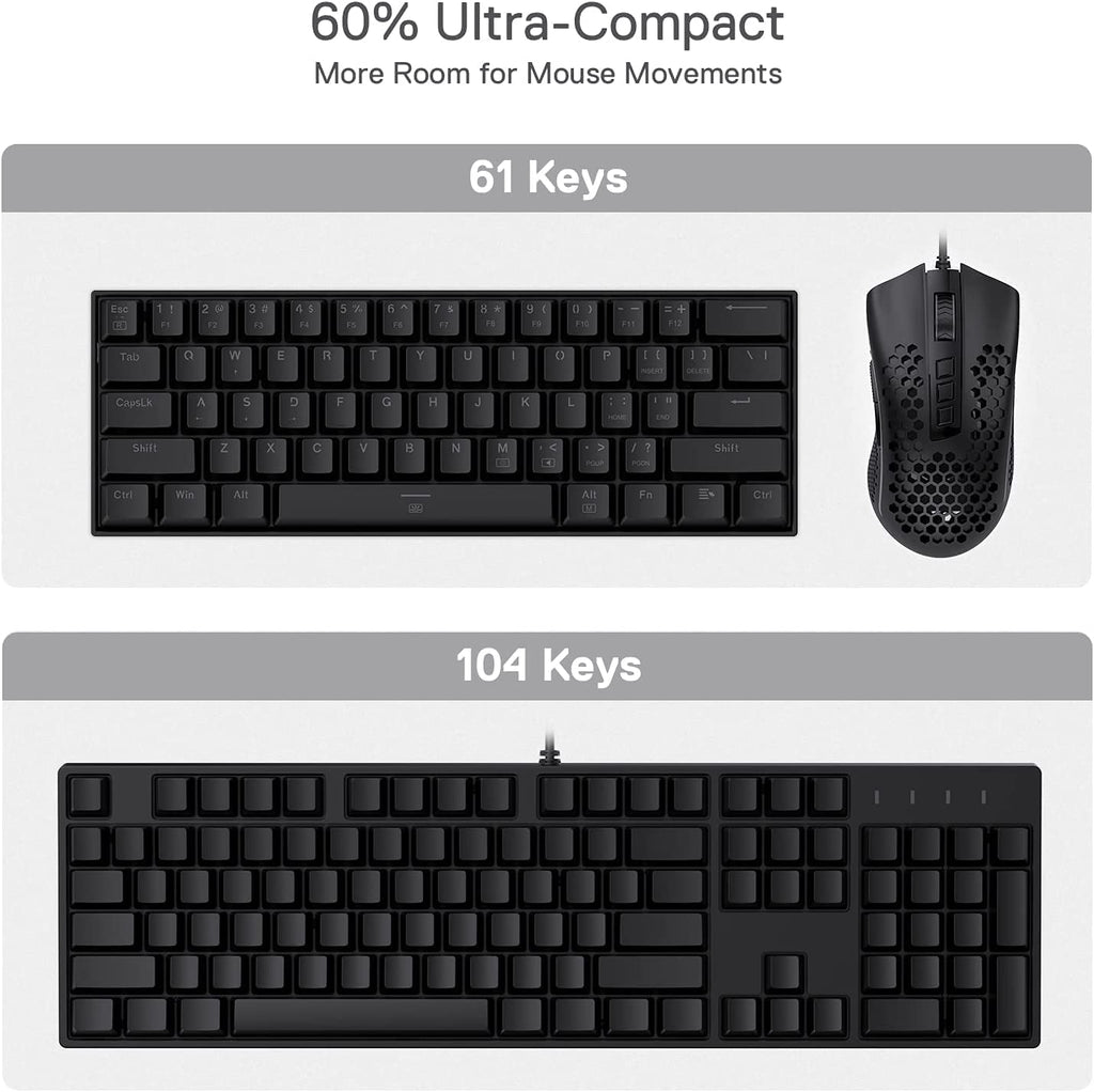 Redragon K630 Dragonborn 60% RGB Mechanical Gaming Keyboard – Compact 61-Key Wired Board with Tactile Brown Switches