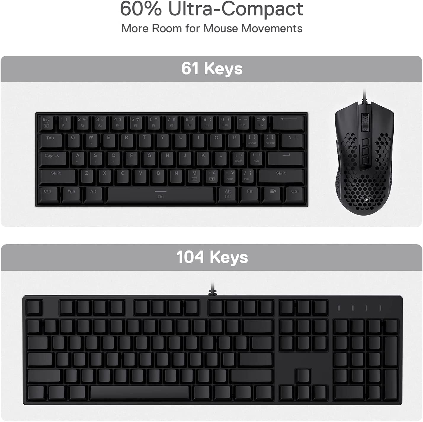 Redragon K630 Dragonborn 60% RGB Mechanical Gaming Keyboard – Compact 61-Key Wired Board with Tactile Brown Switches