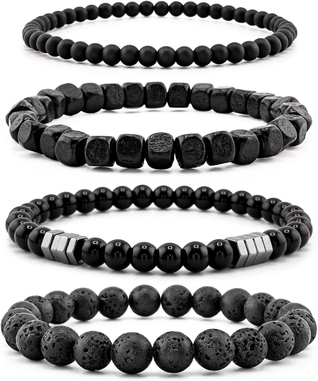 Lameybrt Multi Tiger Eye, Matte Agate & Lava Rock Bracelet Set