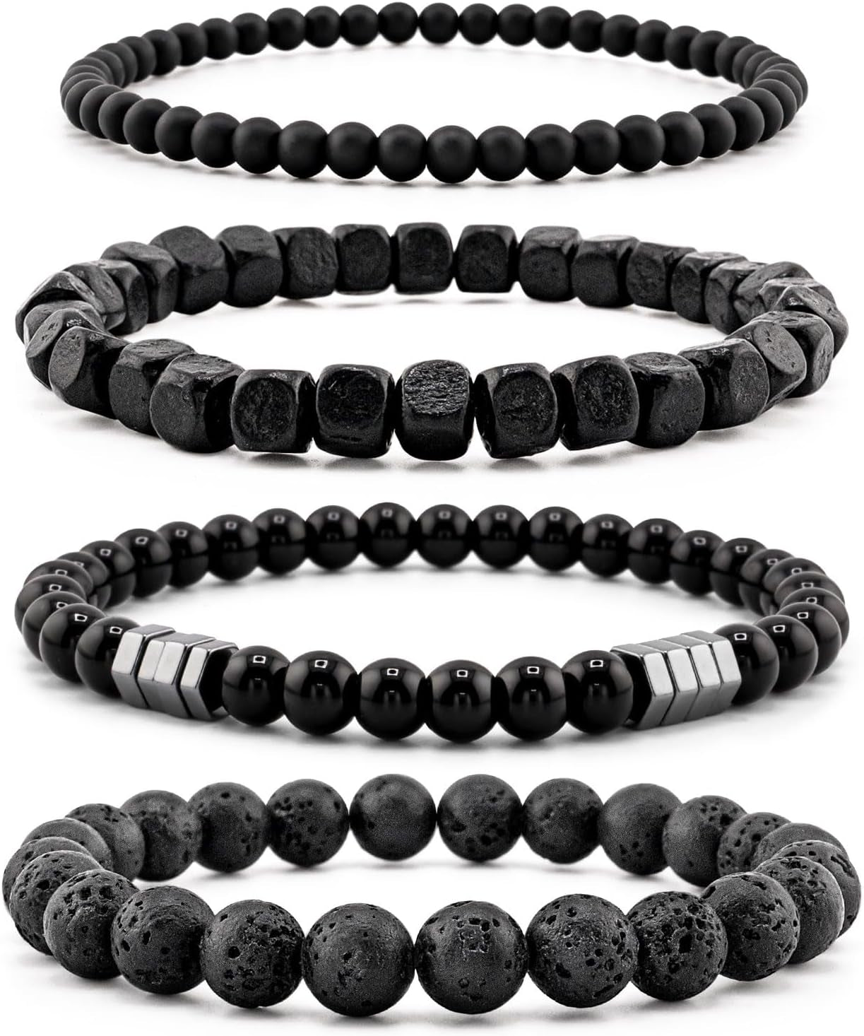 Lameybrt Multi Tiger Eye, Matte Agate & Lava Rock Bracelet Set