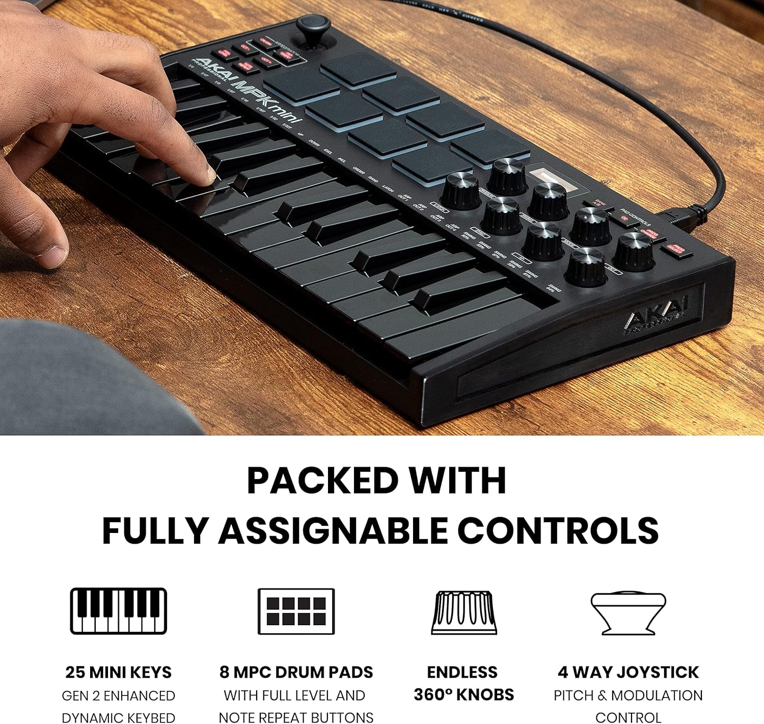 MPK Mini MK3-25 Key USB MIDI Keyboard Controller with 8 Backlit Drum Pads, 8 Knobs