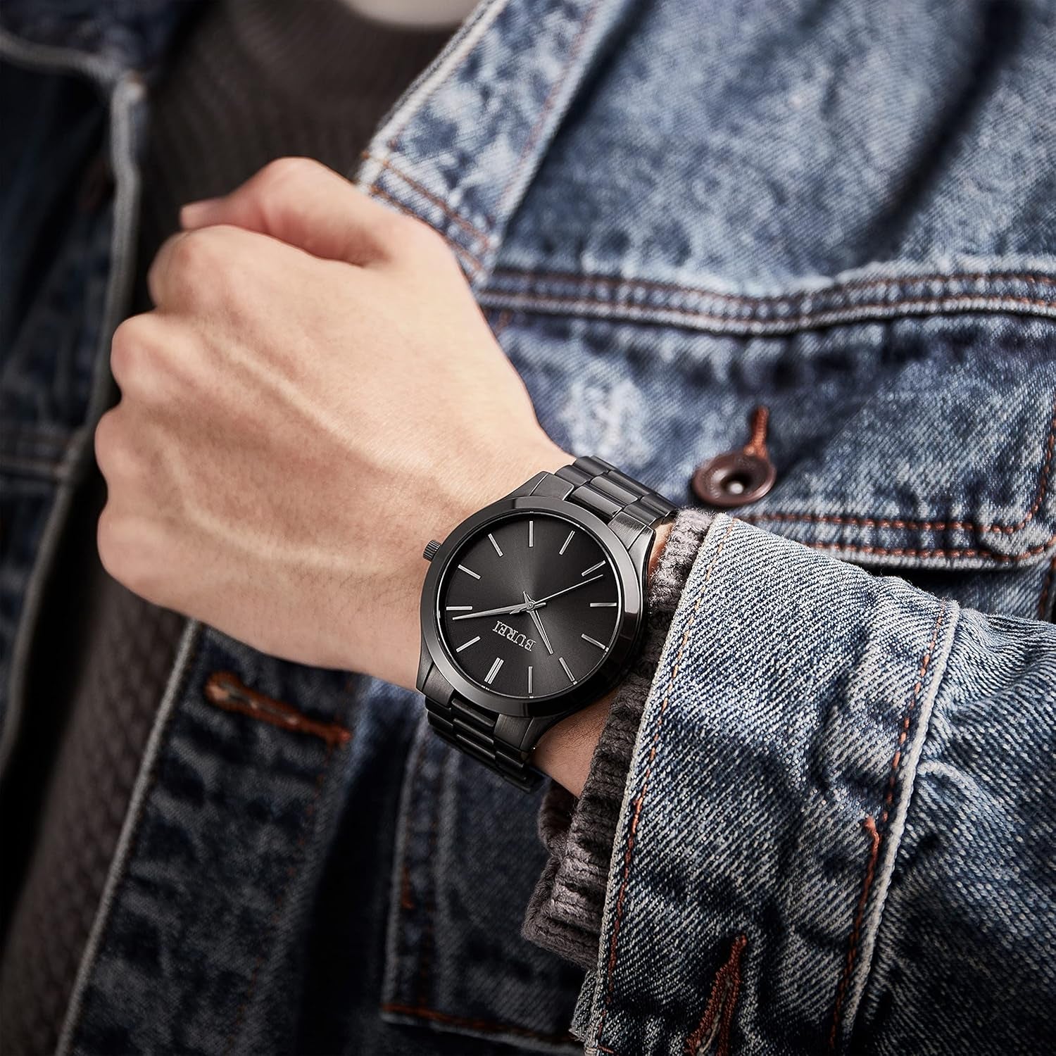 BUREI Stainless Steel Quartz Watch – Waterproof Analog Fashion Wristwatch