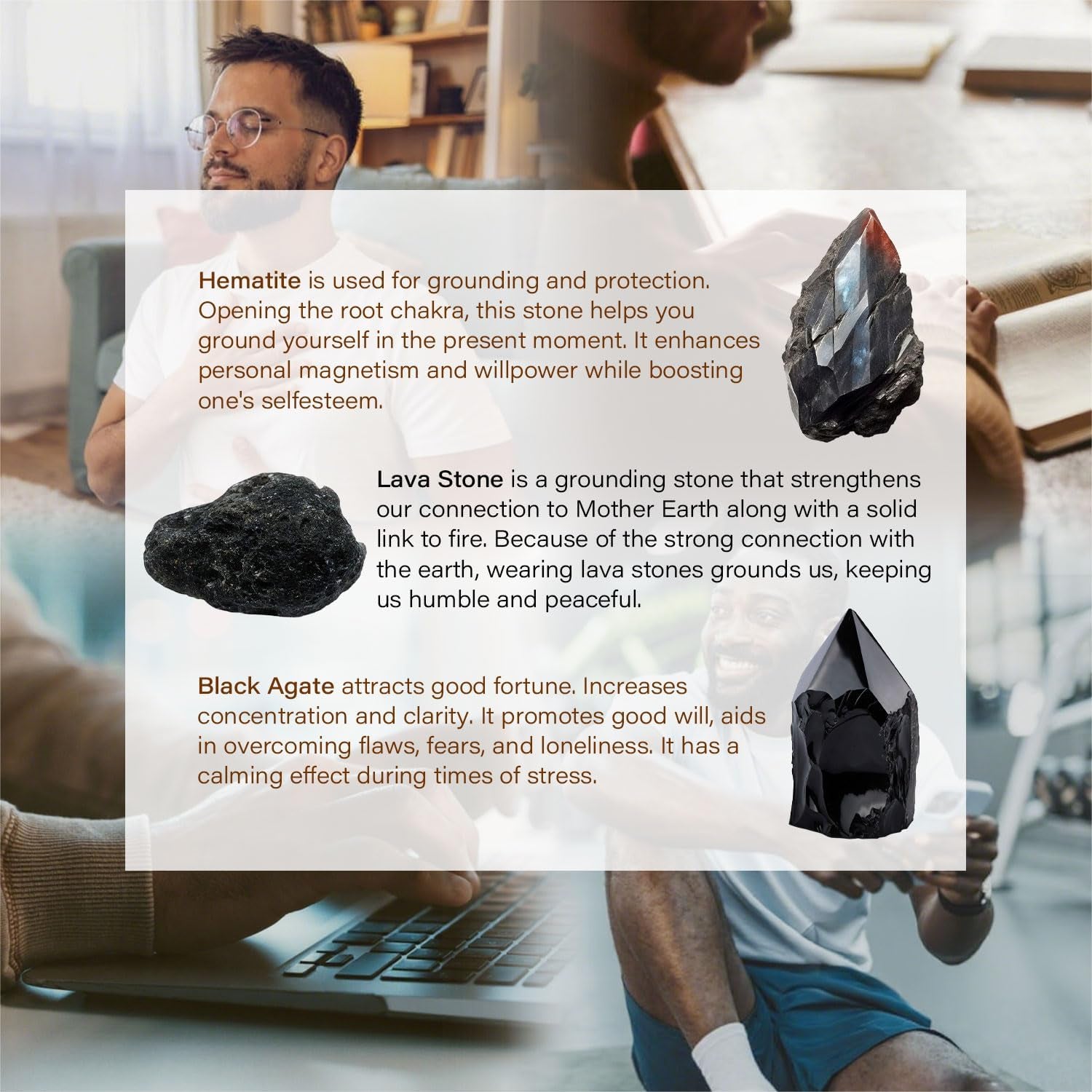 Lameybrt Multi Tiger Eye, Matte Agate & Lava Rock Bracelet Set