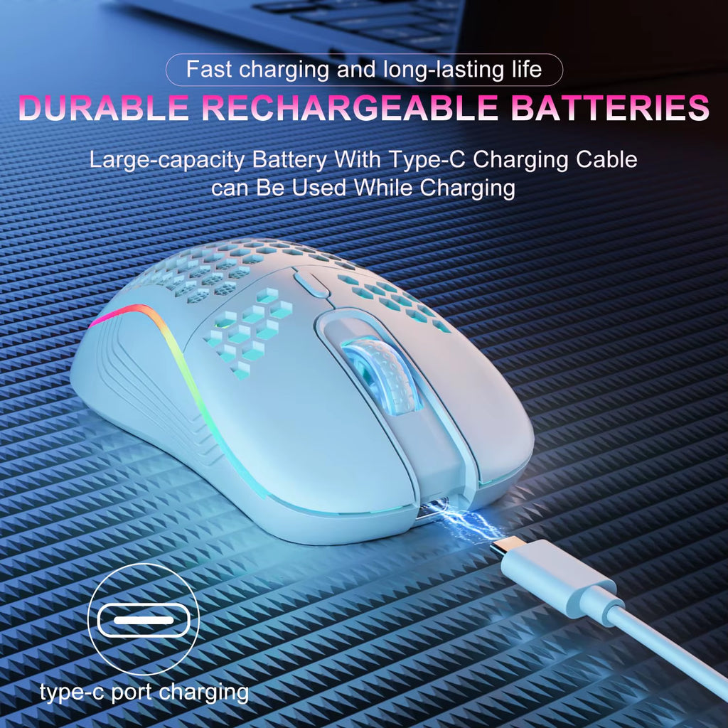 2.4G Wireless RGB Gaming Mouse – Rechargeable Honeycomb Ergonomic 6-Button Adjustable DPI