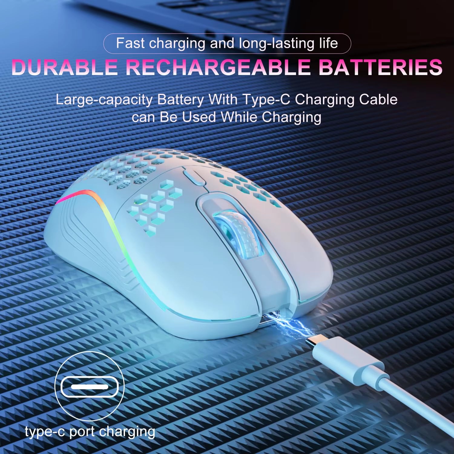 2.4G Wireless RGB Gaming Mouse – Rechargeable Honeycomb Ergonomic 6-Button Adjustable DPI