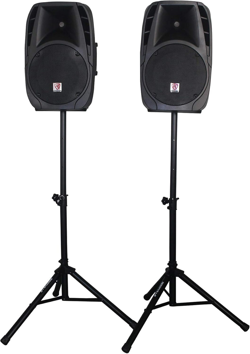 Rockville 12" PA Speaker System – Dual Speakers, Powered Mixer, Stands & Microphones Bundle