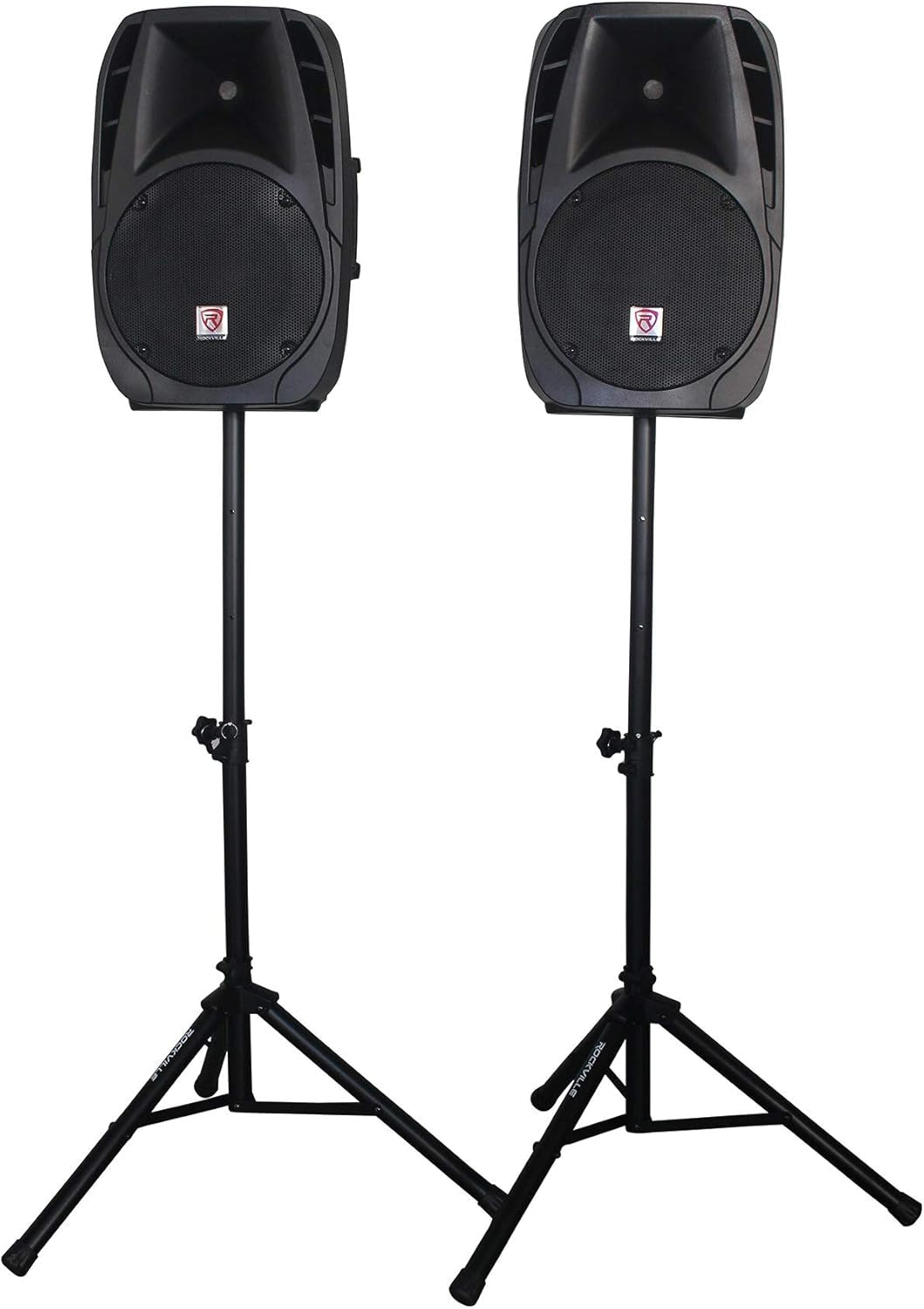 Rockville 12" PA Speaker System – Dual Speakers, Powered Mixer, Stands & Microphones Bundle