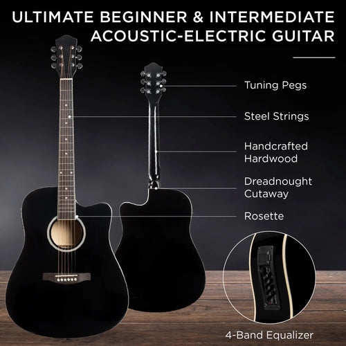 Black Acoustic Electric Guitar – 41″ Cutaway Beginner Guitar Starter Set with Accessories