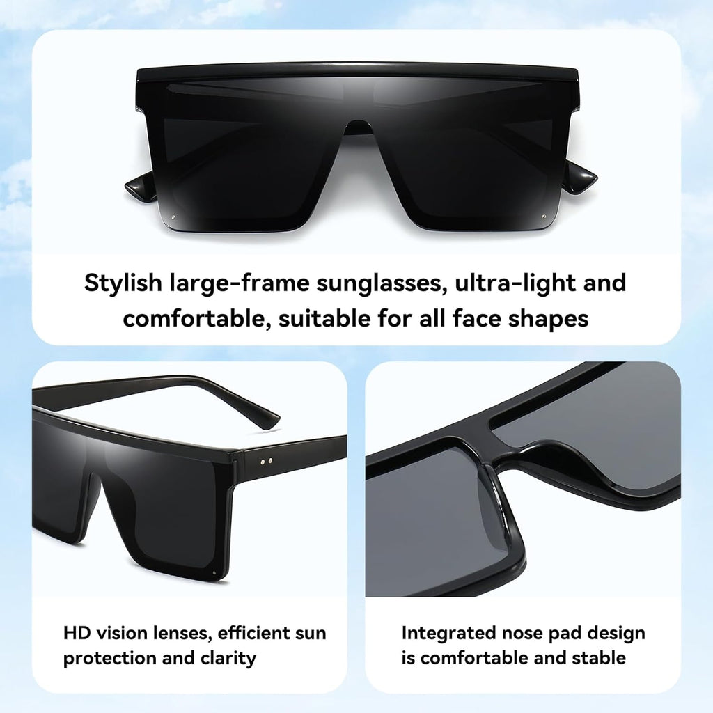 Square Black Sunglasses – Flat Top UV400 Shades