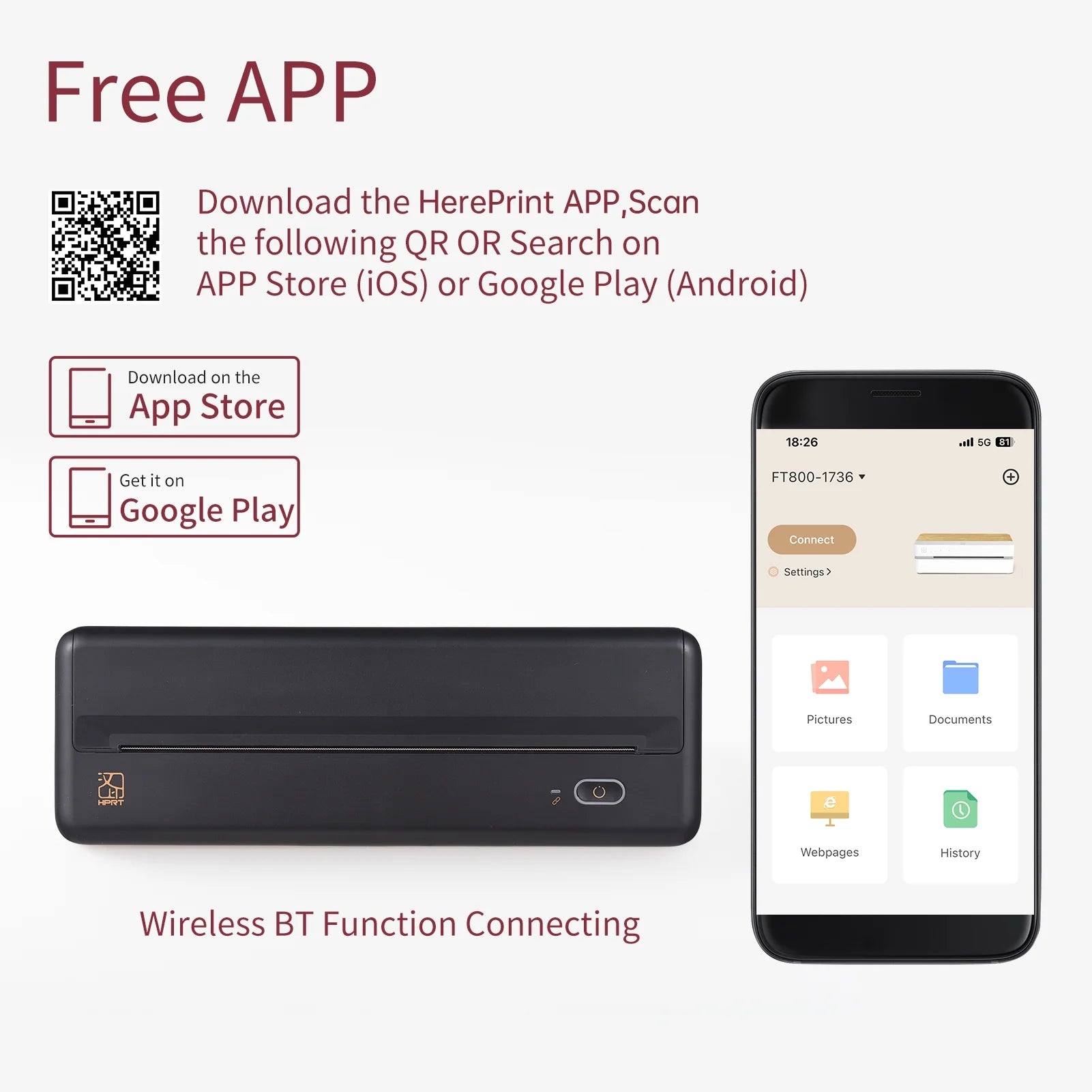 HPRT MT810 Portable Thermal Printer – Wireless Bluetooth & USB Printing for Home, Office & Travel