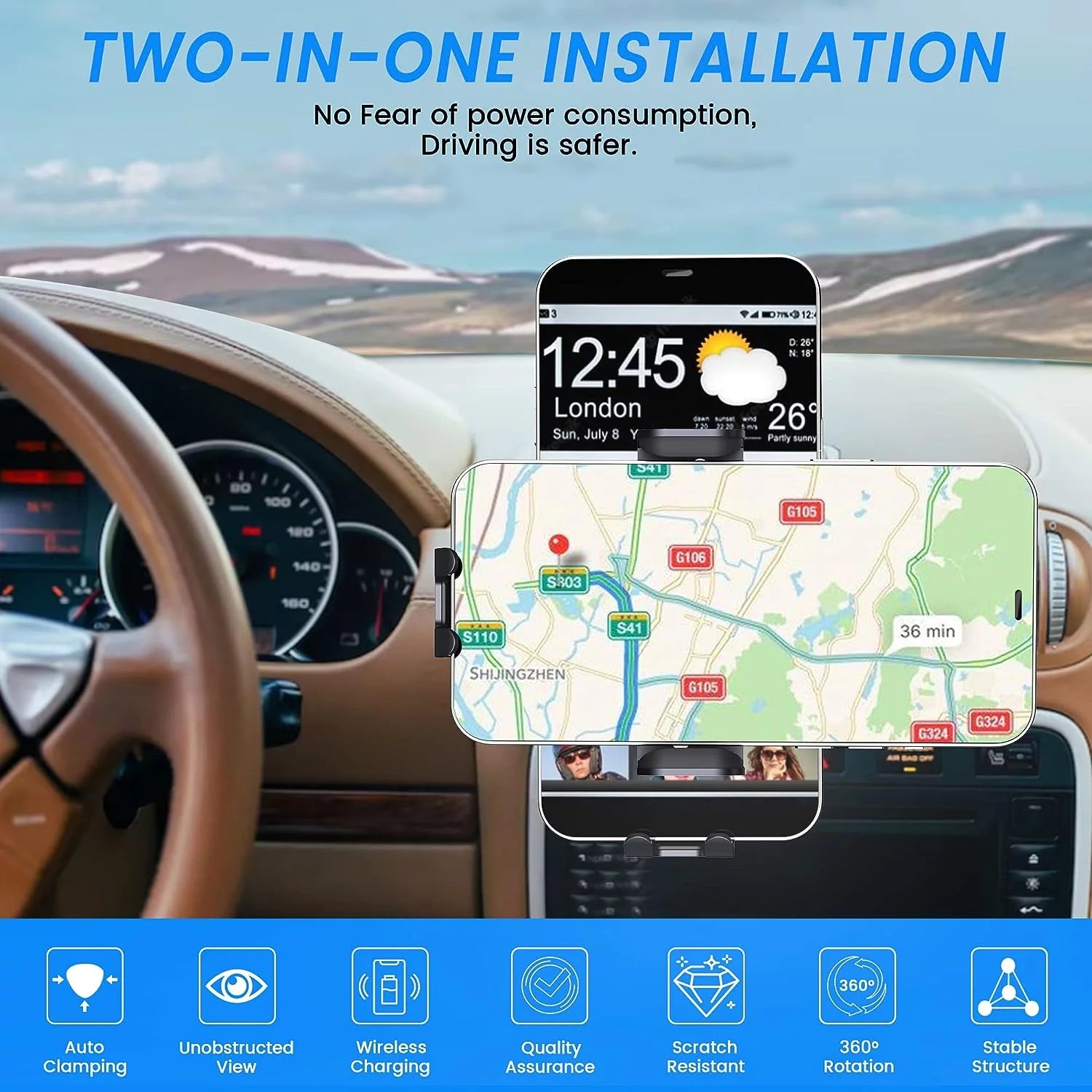 DIGITNOW 15W Wireless Car Charger & Auto-Clamping Mount for iPhone & Samsung (Adjustable 360°)