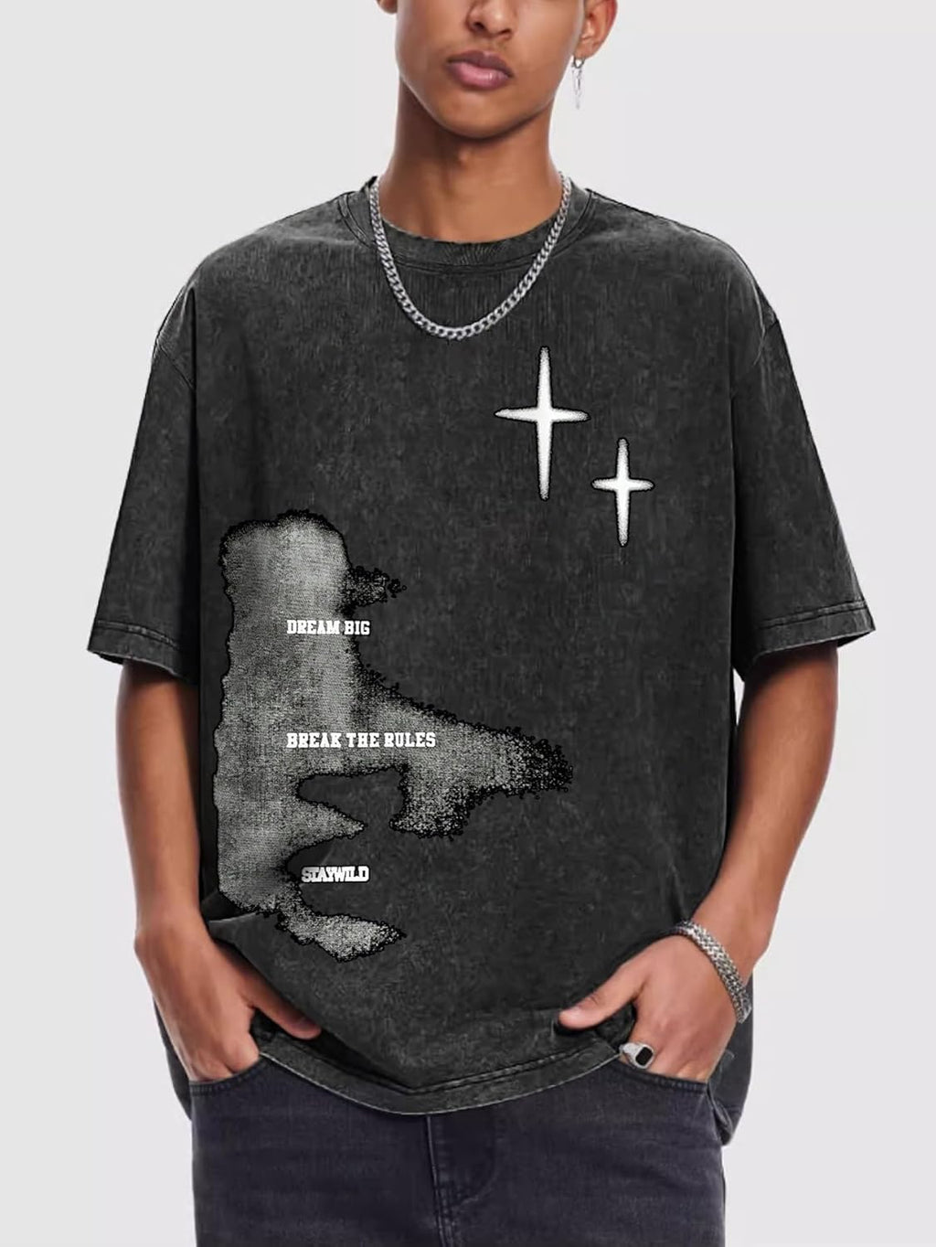 Men'S Letter Graphic Drop Shoulder T Shirts Casual round Neck Tee Top
