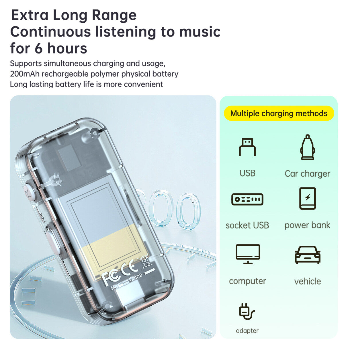 4-In-1 Bluetooth Audio Adapter – Wireless Receiver & Transmitter MP3 Player with 3.5mm AUX