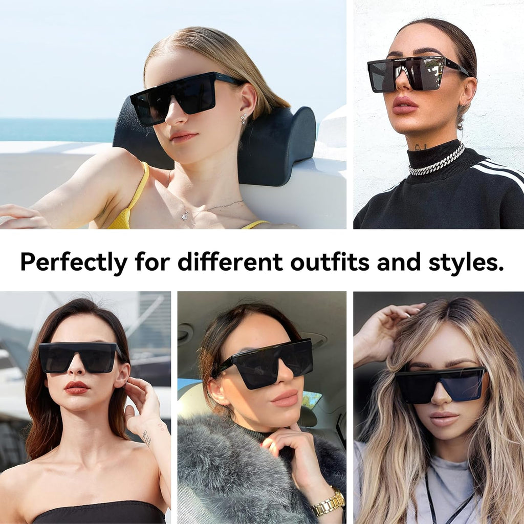Square Black Sunglasses – Flat Top UV400 Shades