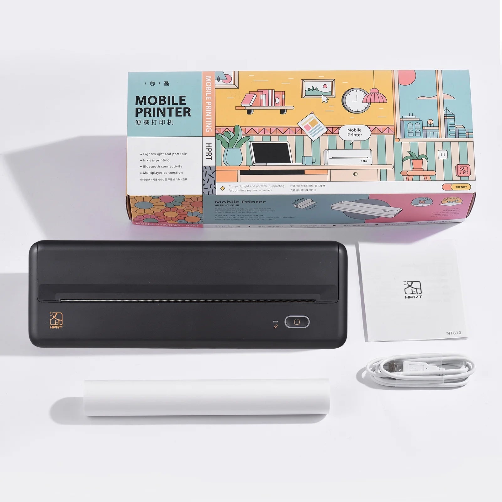 HPRT MT810 Portable Thermal Printer – Wireless Bluetooth & USB Printing for Home, Office & Travel
